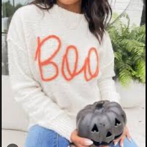 Women's White and Orange Sweater